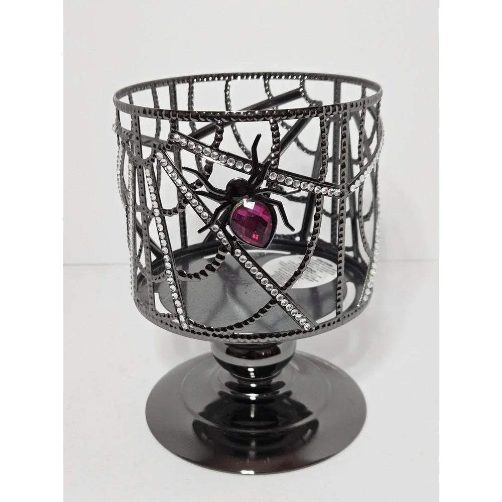 Bath & Body Works Gem Spider Pedestal 3 Wick Candle Holder Halloween Spiderweb